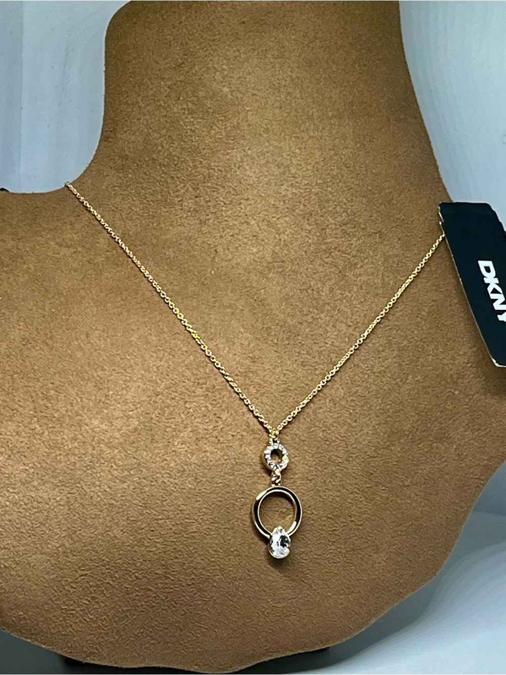 DKNY Gold-Tone Necklace with Clear Crystal Pendant